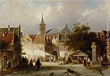 Charles Henri Joseph Leickert Canvas Paintings - A Busy Market in a Dutch Town